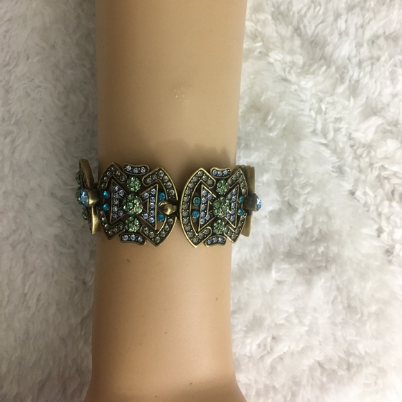 LaVintage Antique Brass Swarovski Cuff Bangle - Picture 3 of 9
